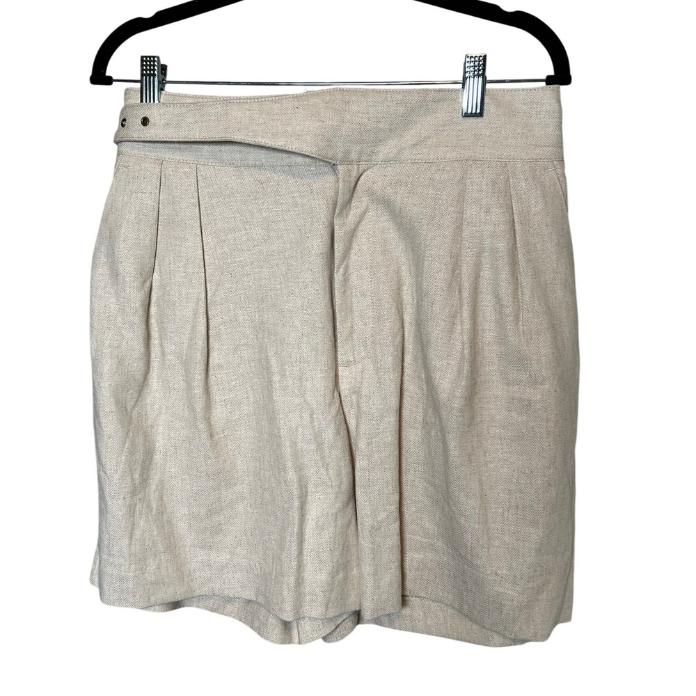 Banana Republic Shorts Women's 6 Beige Linen Herringbone Belted Pleated